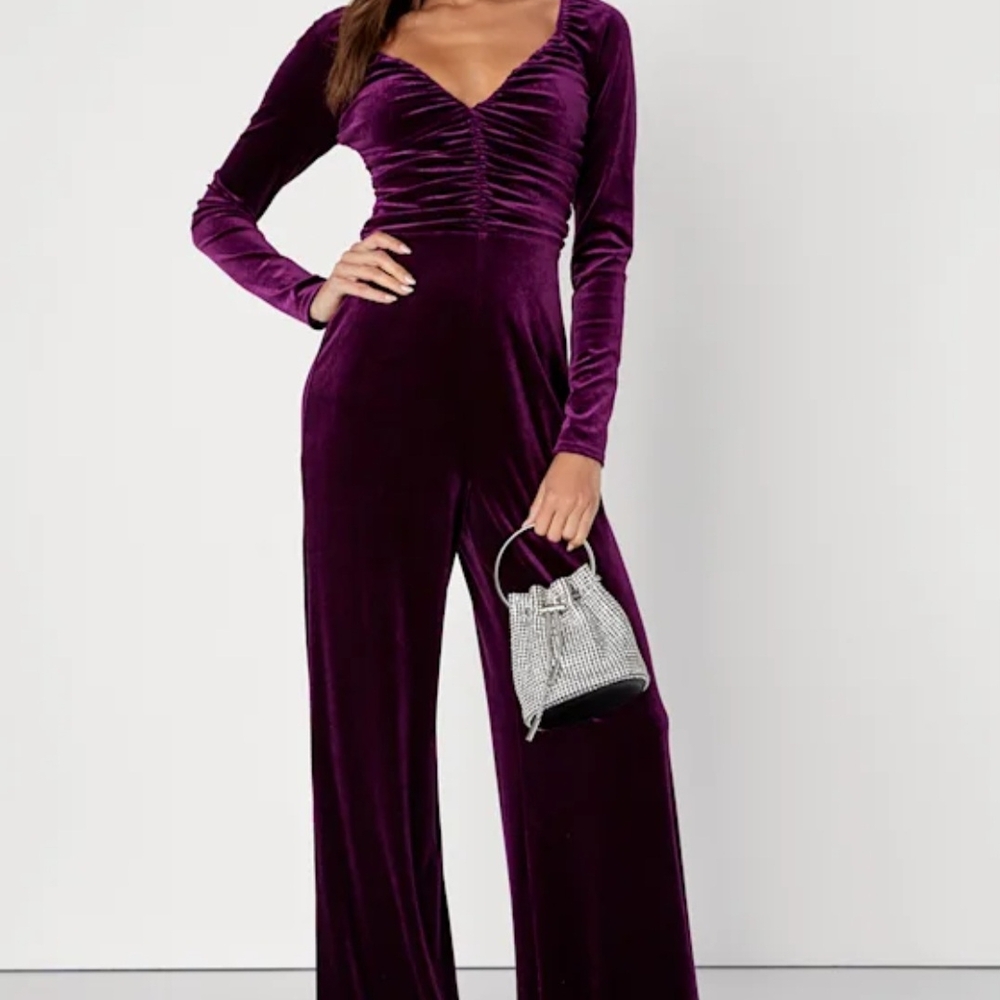 Lulu's Deep Purple Velvet Jumpsuit